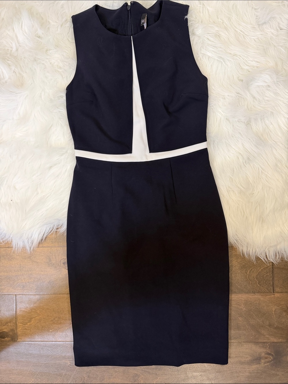 Sleeveless Blue Dress with White Trim - Classic Sheath
